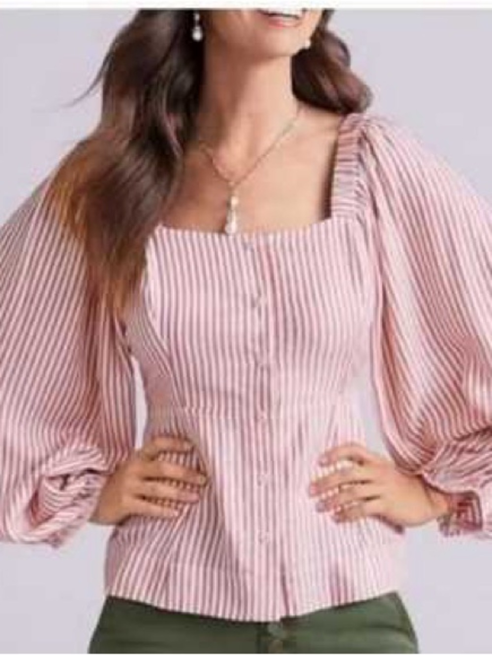 CABI Red and White Striped Button-Front Peasant Top SZ-L